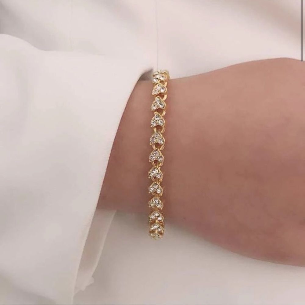 NEW Gold Heart Rhinestone Tennis Bracelet